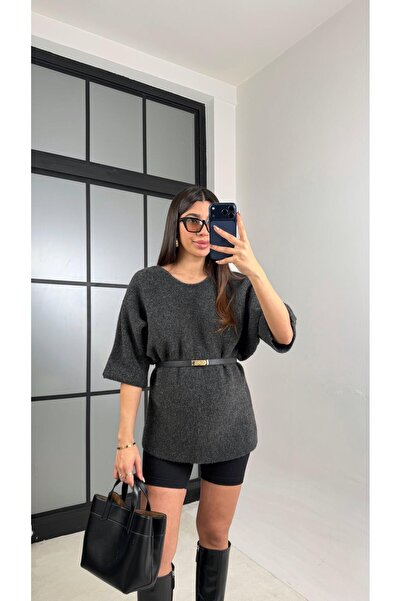 Gaus Antrasit Arkası Dantel Detaylı Kazak GAUS-01091