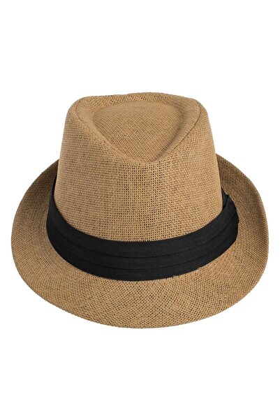 OEM Palarie de Culoare Naturala Inchisa cu Panglica Neagra pentru Barbati