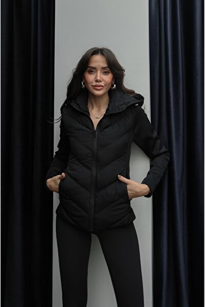 Havoş Black Contrast Detailed Puffer Coat