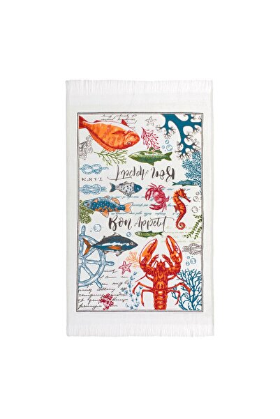 OEM White Cotton Kitchen Towel with Fish Pattern 60x35cm
