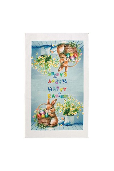 OEM Kitchen Towel Blue Rabbit Basket with Colored Eggs & Easter Flowers 58x35cm