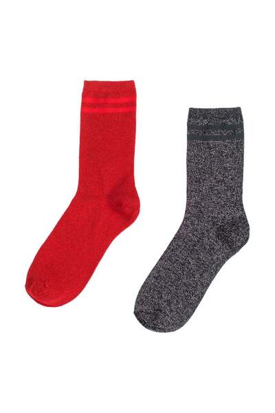 OEM Black Red Lurex Christmas Socks for Women (36-40) - 2 pairs