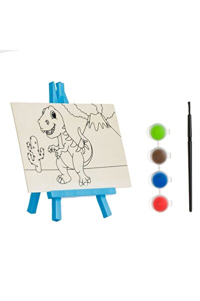 OEM Set Creativ Sevalet Tablou din Lemn Dinozaur cu 4 Vopsele & Pensula - 7 p...
