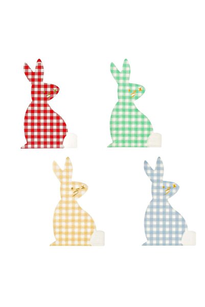 OEM White Checkered Table Napkins in the Shape of a Rabbit 33x33cm - 12pcs