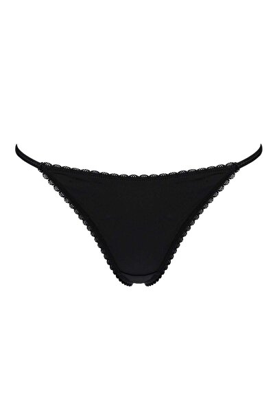 OEM Chiloti String Negri Satinati cu Dantela - One Size
