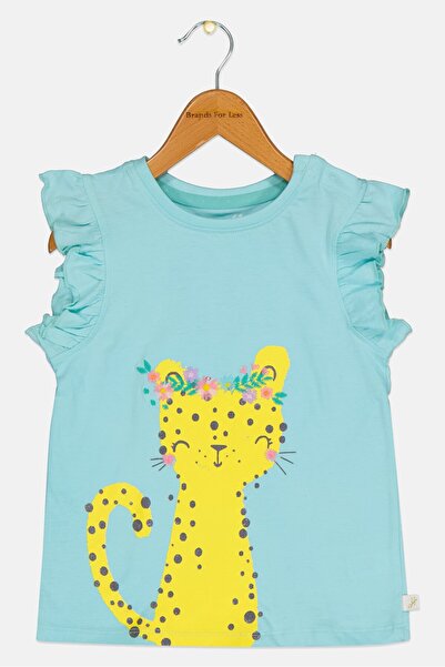Hamleys Toddlers Girl Graphic Print Ruffle Sleeve Top, Turquoise