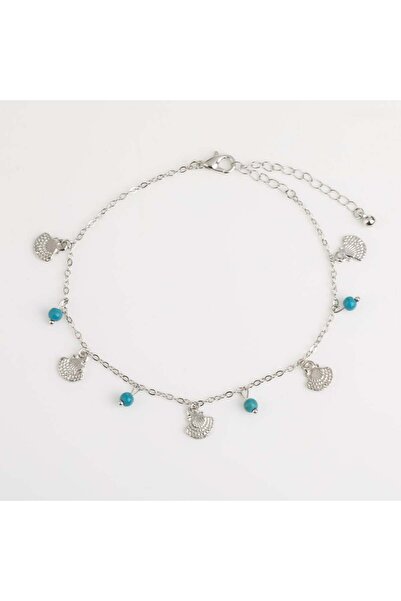OEM Bratara de Picior cu Lant de Culoare Argintie Scoici & Margele Turcoaz pe...