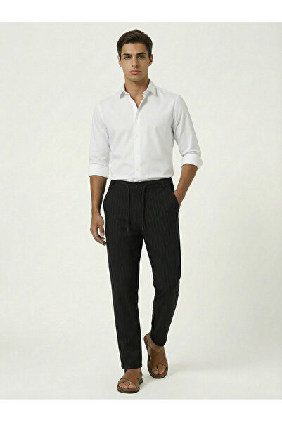 TKT Black Men's Woven Trousers with Buttons, Front Zipper, Back Pockets, Regu...
