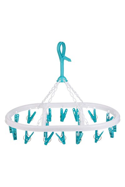 OEM 20 de Carlige cu Uscator de Rufe Oval din Plastic Alb Bleu 44x32x35cm