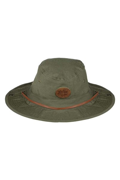 OEM Khaki Cotton Bucket Hat with PU Lace "Vintage" Patch & Snaps for Men