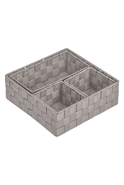 OEM Set of 4 Rattan Storage Baskets with Metal Frame in Taupe (3 Sizes)