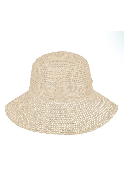 OEM Palarie cu Model Perforat Ecru cu Panglica pentru Femei