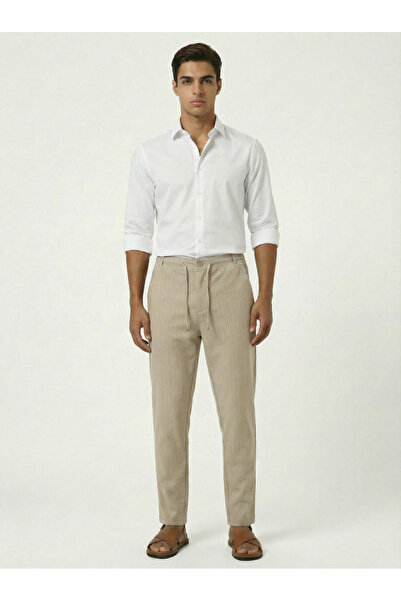 TKT Beige Men's Woven Trousers with Buttons, Front Zipper, Back Pockets, Regu...