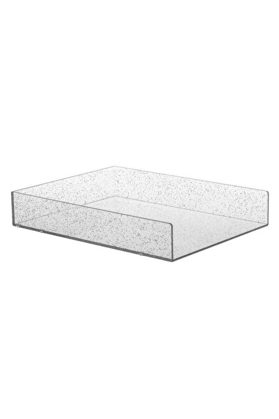 OEM Tavita de Birou din Pastic Transparent cu Glitter Argintiu 30.5x24x5cm