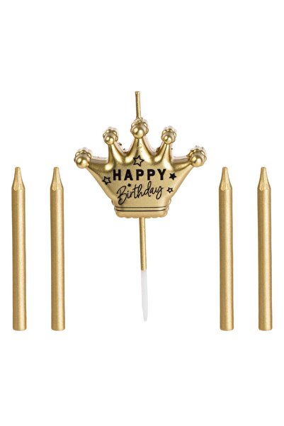 OEM Happy Birthday Crown Gold Birthday Candle Set - 5pcs