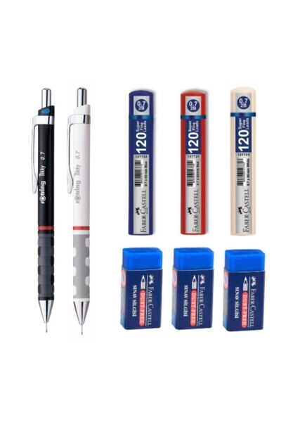 Rotring 2 Adet Tikky 0.7 Kalem 3 Silgi Ve 3 Min Uç - Beyaz