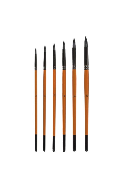 OEM Set Pensule Pictura cu Maner din Lemn & Varf Rotund (Nr.2-Nr.12) - 6buc