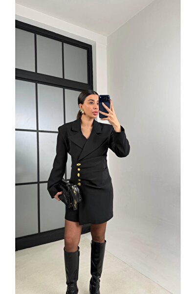 Gaus Siyah Vatkalı Astarlı Ceket Elbise GAUS-01074