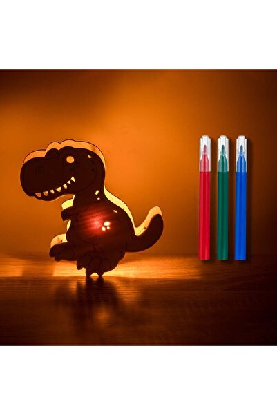 OEM Creative Set Wooden Dinosaur with Light & 3 Markers 16x2.5x12.5cm