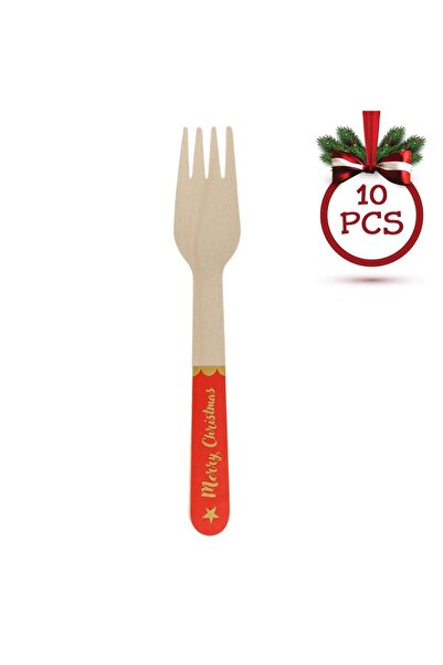 OEM Furculite din Lemn de Craciun Merry Christmas 16cm - 10buc