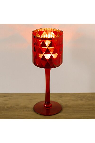 OEM Red Glass Pill Candle Holder with Foot Ø9x25cm