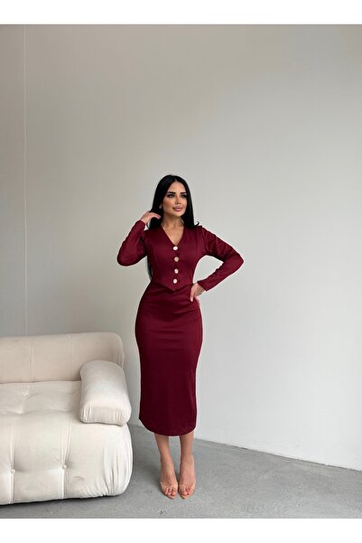 LİLA İSTANBUL V-Neck Front Buttoned Special Design Dress