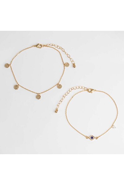 OEM Gold Chain Anklets with Eyes & Modene for Women - 2pcs