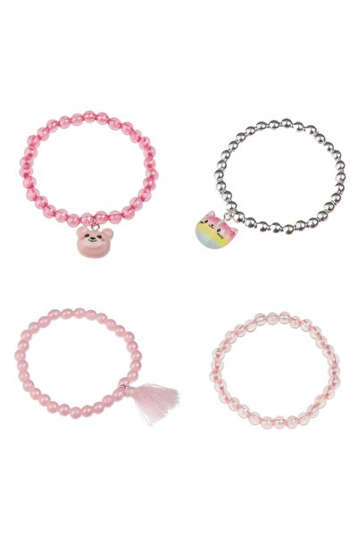 OEM Pink Bracelet Set with Silver Beads Teddy Bear Cat Tassel Pendant for Chi...