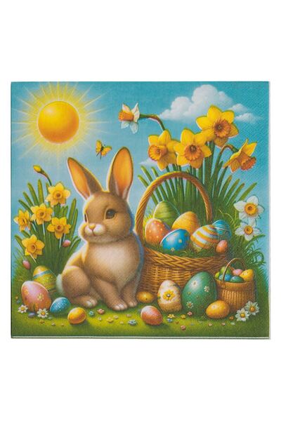 OEM 2-Ply Table Napkins Petrol Easter Bunny Basket Eggs Flowers Sun 40x40cm -...