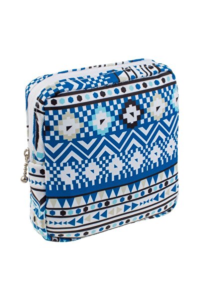 OEM White Absorbent Eyeshadow Bag with Aztec Pattern & Zipper 13x3.5x13cm