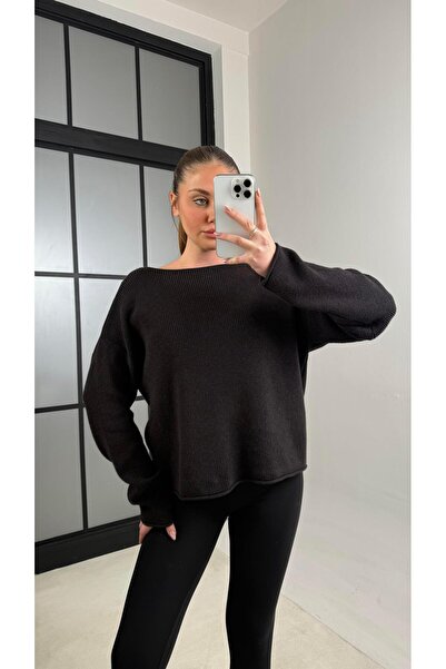 Gaus Siyah Kayık Yaka Triko Kazak GAUS-01043