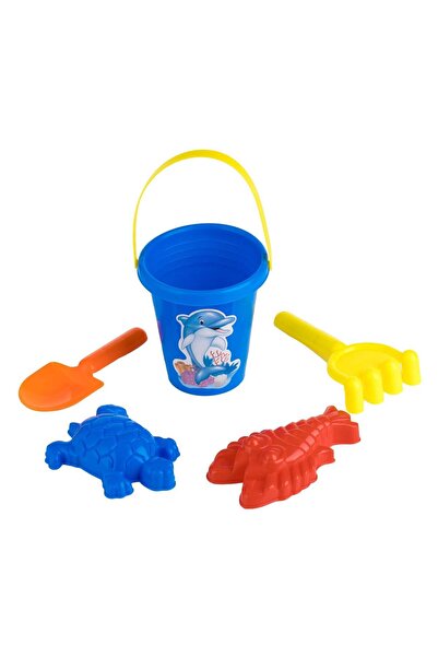 OEM Galeata de Plaja Albastra cu Model Delfin Ø10x11cm & 4 Accesorii