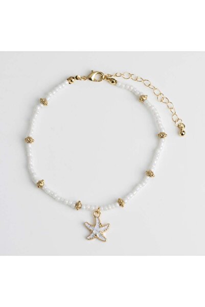 OEM Bratara de Picior cu Lant de Culoare Aurie Margele Albe & Stea de Mare pe...