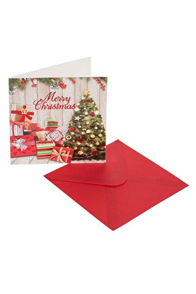 OEM Felicitare de Craciun cu Brad Impodobit Cadouri Folie Rosie "Merry Christ...