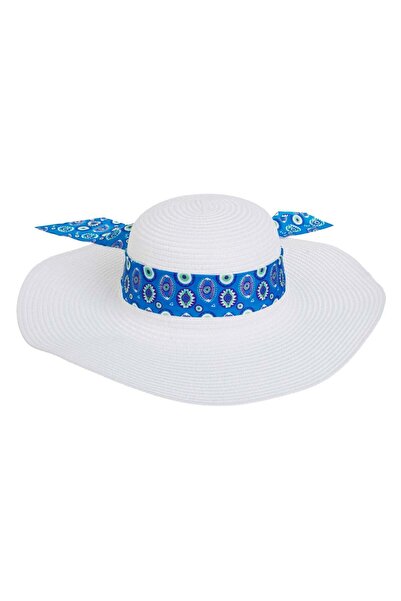 OEM Бяла шапка със синя панделка и шарка на очите