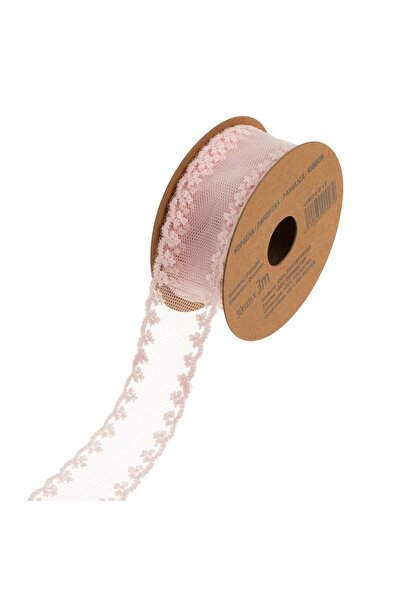 OEM Pink Tulle Ribbon with Lace Pattern 3mx30mm
