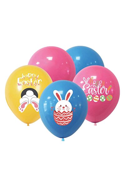 OEM Easter Party Balloons Yellow Blue Pink with Bunny Pattern 30cm - 10pcs