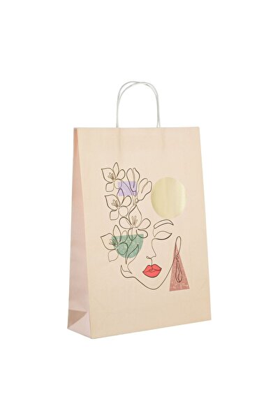 OEM Τσάντα Δώρου Kraft Σολομού με Αφηρημένο Σχέδιο στο Μπροστινό Μέρος και Αλ...