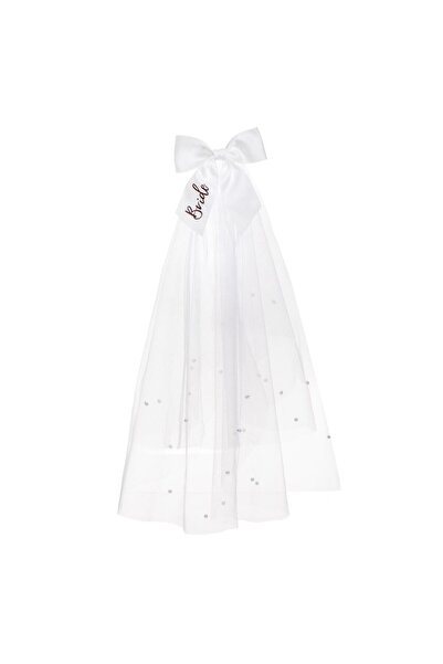 OEM White Tulle Hair Clip "Bride" & Beads for the Bride - 55cm