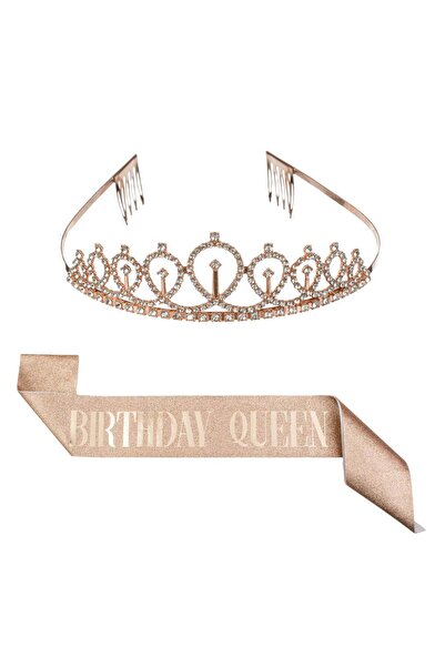 OEM Set de Petrecere cu Panglica & Coroana cu Strass Roz Auriu Glitter "Birth...