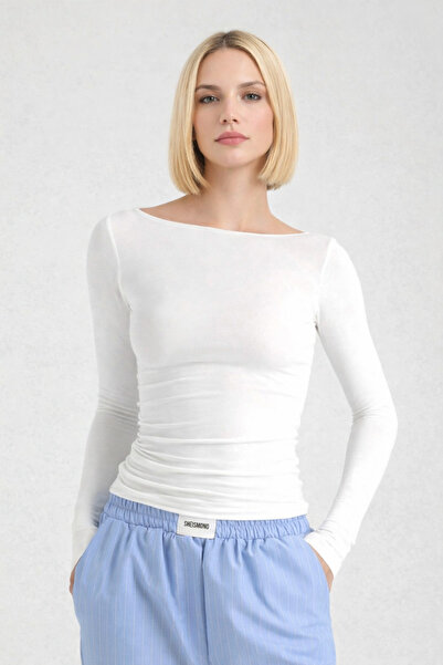 Lia Blanco's Women Ultra Soft Boat Neck Long Sleeve Slim Fit Blouse