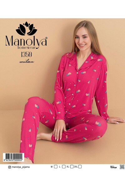 Manolya Düğmeli Uzun Kol Pijama Takımı