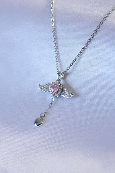 blackpure 316L Steel Silver Color Winged Heart Figure Zircon Stone Detail Wom...