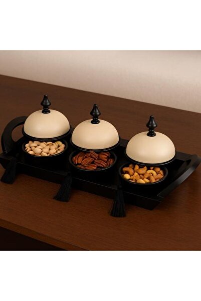 Generic Serving Set of 3 with Tray – Elegant Design in Black and Beige