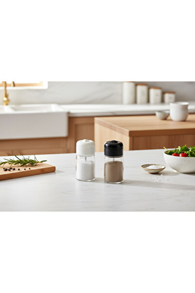 YAZICI Salt & Pepper Shaker Set – 100 ml Glass, White & Black Design
