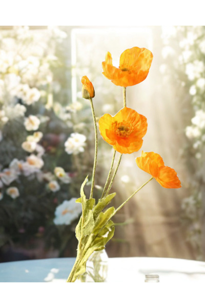 Home Yapay Turuncu Gelincik Çiçeği 12 Dallı (3 Adet ) 1. Kalite , Toplam 12 ç...