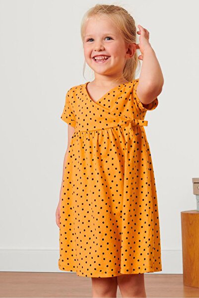 Tchibo Kids Girl Short Sleeves Polka Dots Jersey Dress, Yellow