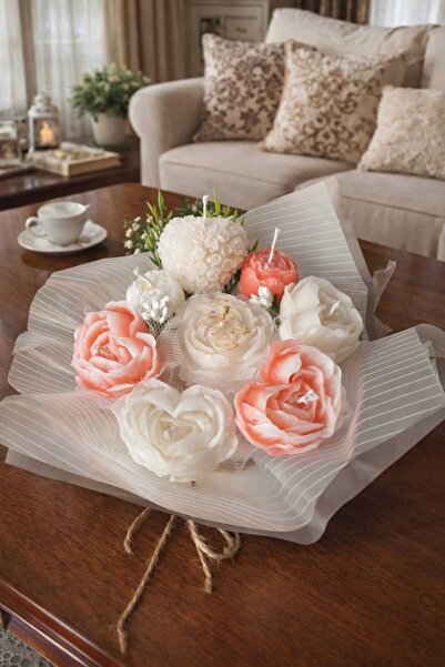 Generic MUM dekoratif buketi pembe renk , güllü mum, buket mum, Taş Tozu Saks...