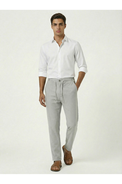 TKT Light Gray Men's Woven Trousers with Buttoned Front Placket, Zippered Bac...