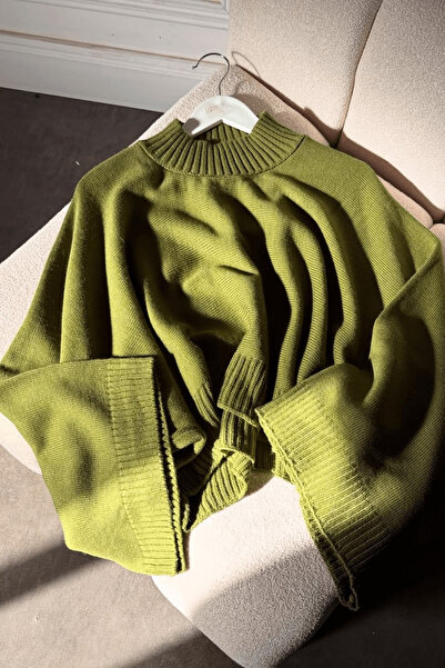 ZEROGAPRİSE Women's Mock Neck Wound Sleeve Crop Knit Sweater